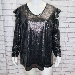 LANE BRYANT  Cold Shoulder Lined Gunmetal Sequin V-Neck size 26